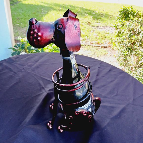 Wine Bottle Holder Dog - Metal Sculpture - Wine Rack Decor - Bloodhound/Beagle - Picture 1 of 11